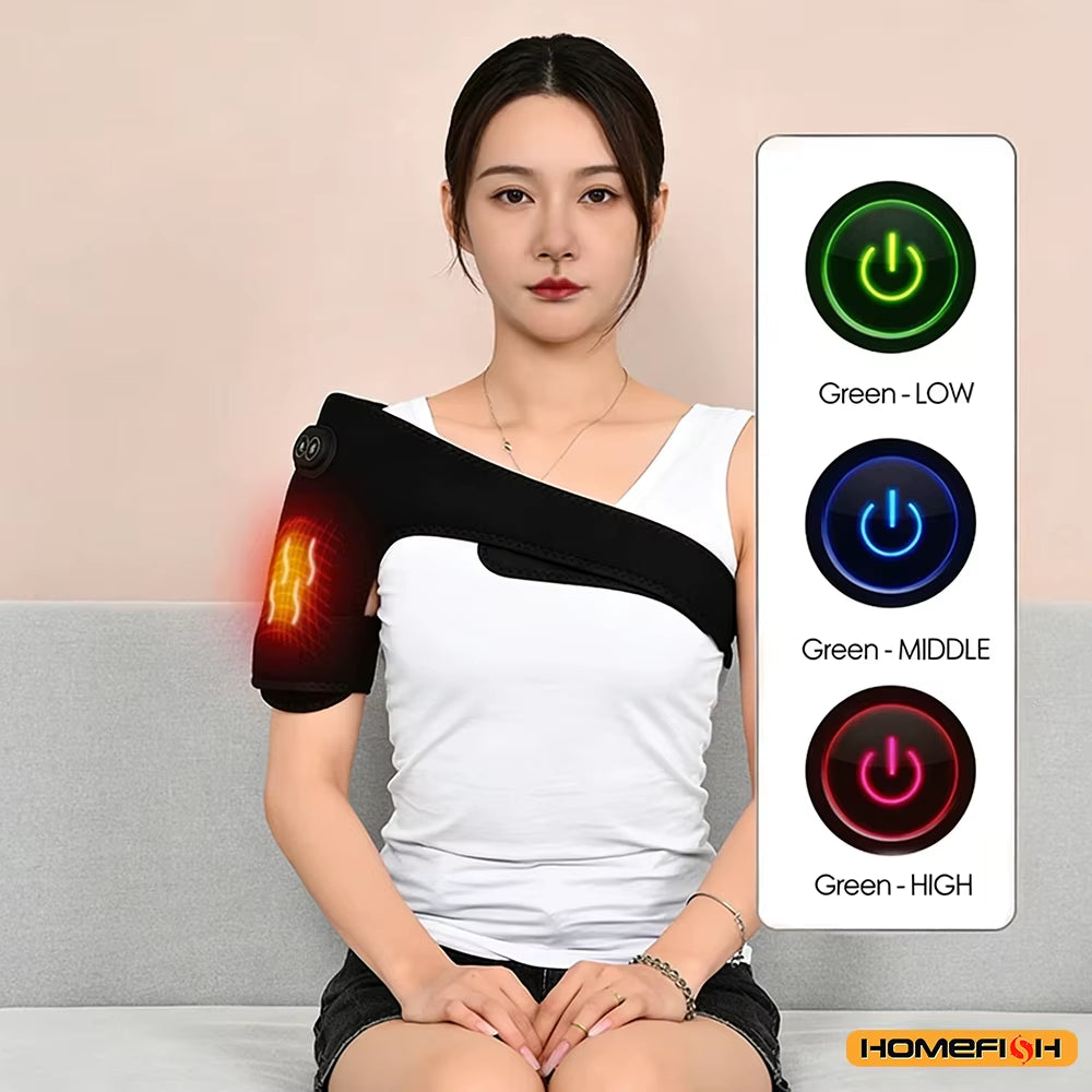 Smart Heated Massage Brace for Shoulder - Support with Graphene Heating & Pulse Vibration for Joint & Muscle Massage