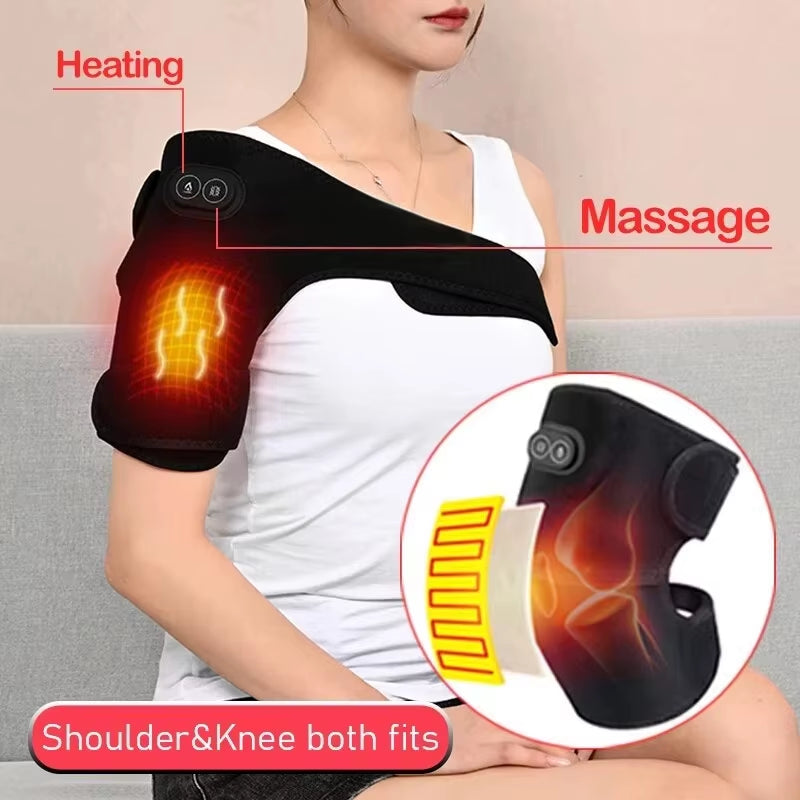 Smart Heated Massage Brace for Shoulder - Support with Graphene Heating & Pulse Vibration for Joint & Muscle Massage
